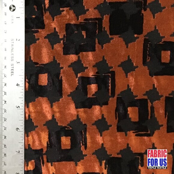 Brush Squares Design See Thru Burnout Velvet Stretch Fabric Rust/Sage L-667 Q/R - Picture 4 of 10